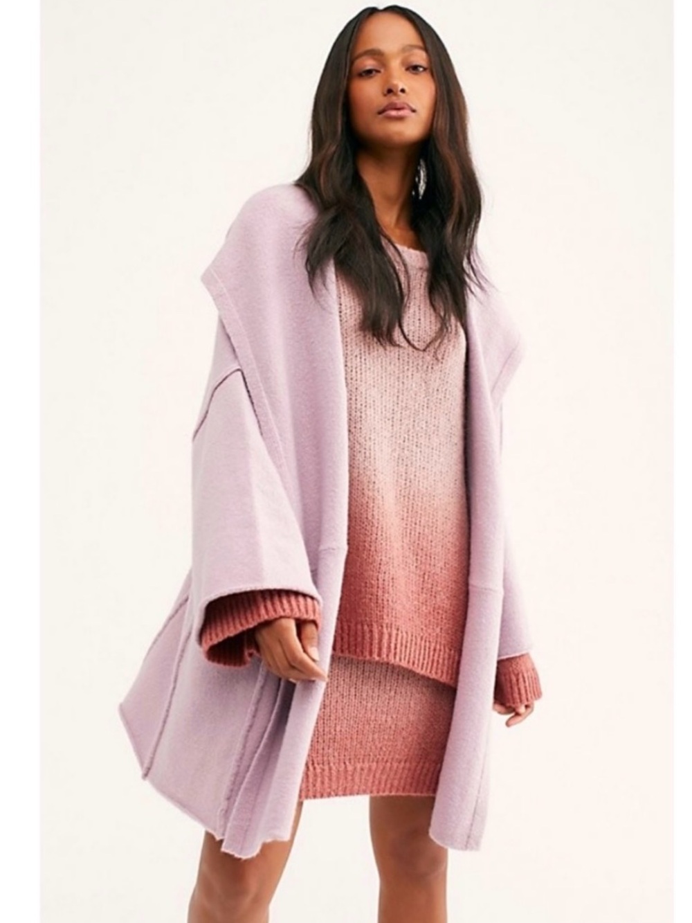 EUC Free People Oversized Warm Coatigan with Hoodie and Front Pockets